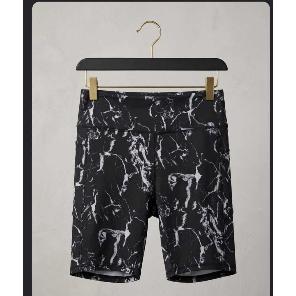 Athletex Performance Black White Marble Biker Shorts Side Pockets Plus Size 2X